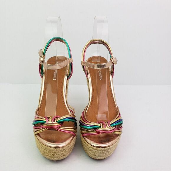 Glamorous Womens Size 6 Metallic Rainbow 5 In Wedge Heeled Sandals - Picture 5 of 11